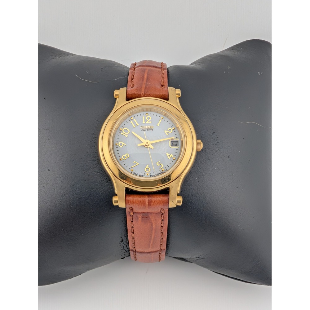 Citizen Eco-Drive E011-S030641 Gold Tone White Dial Leather Watch
